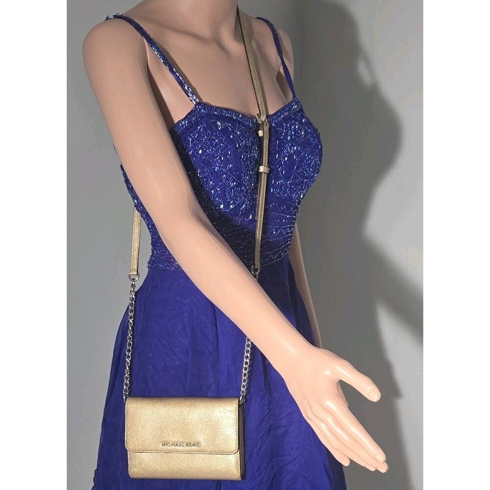 Michael Kors Gold Metallic Crossbody Bag with Logo Accent and Gold Hardware